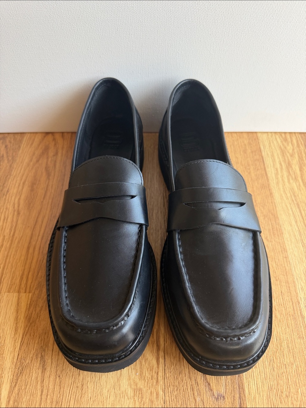 8 by YOOX black leather penny loafers